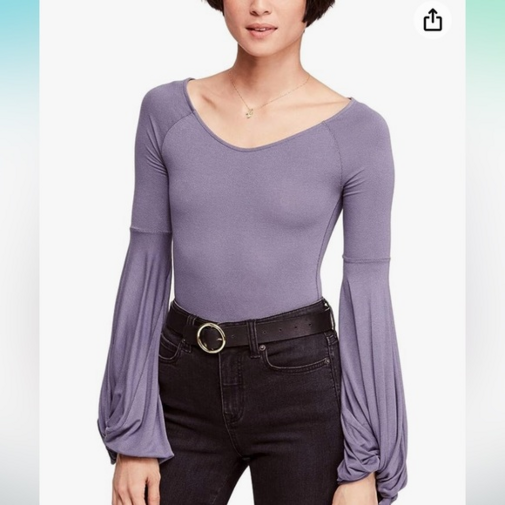 Free People Extreme Sleeve Boho Scoop Neck Top Purple Women Size M